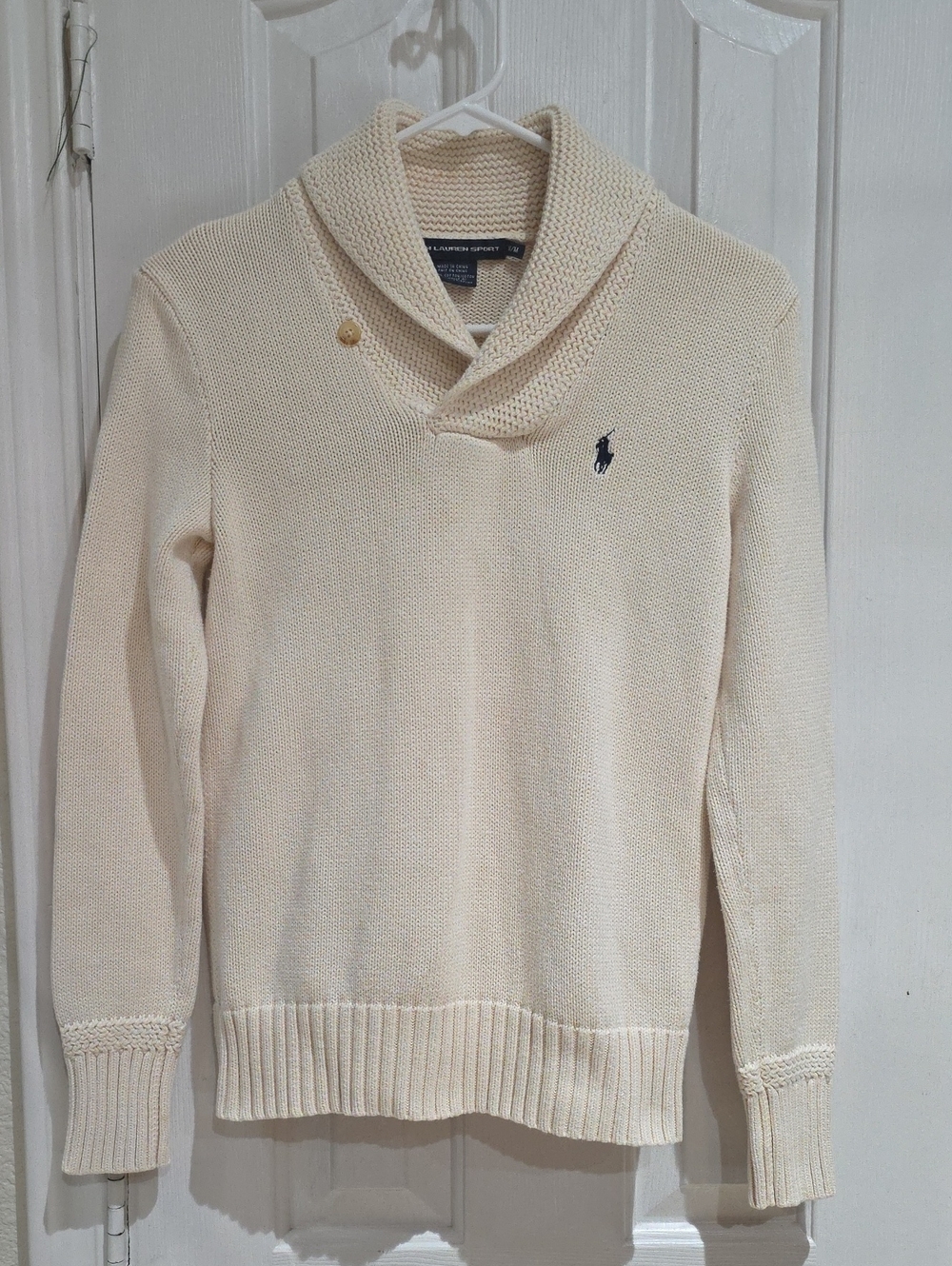 Ralph Lauren Cream Shawl Collar Cotton Sweater Size M